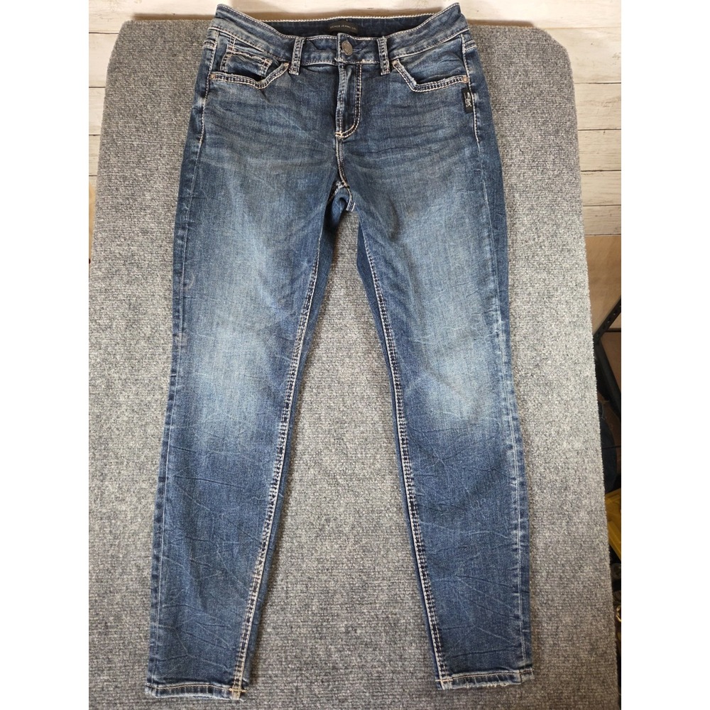 Silver Jeans Co Avery Skinny Womens Jeans W29 L27 Medium Wash Distressed